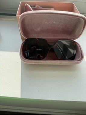 Miu Miu Tortoiseshell Square Sunglasses with Gold Accents